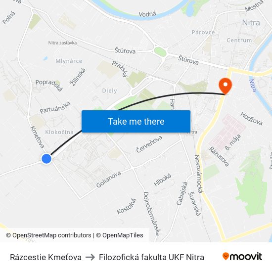 Rázcestie Kmeťova to Filozofická fakulta UKF Nitra map