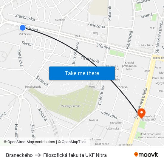 Braneckého to Filozofická fakulta UKF Nitra map