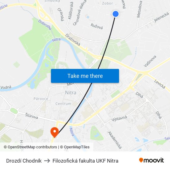 Drozdí Chodník to Filozofická fakulta UKF Nitra map