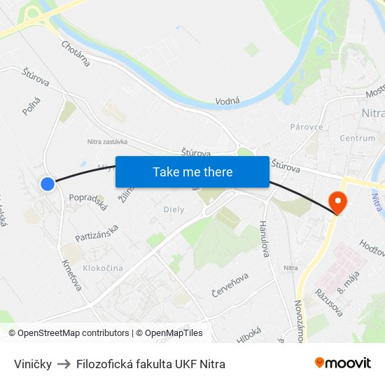 Viničky to Filozofická fakulta UKF Nitra map