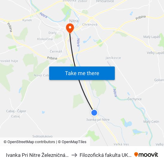 Ivanka Pri Nitre Železničná Stanica to Filozofická fakulta UKF Nitra map