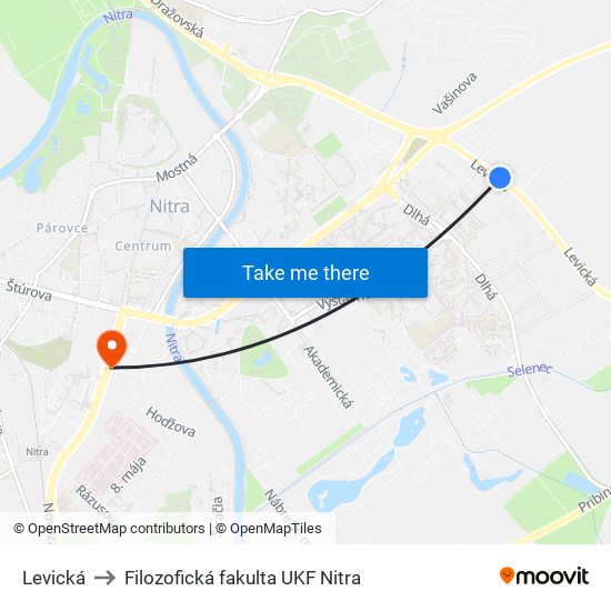 Levická to Filozofická fakulta UKF Nitra map