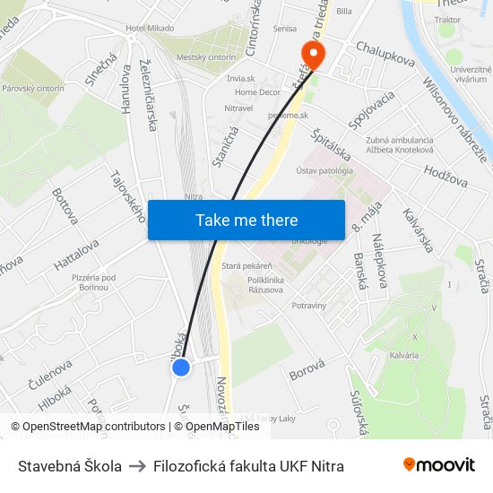 Stavebná Škola to Filozofická fakulta UKF Nitra map