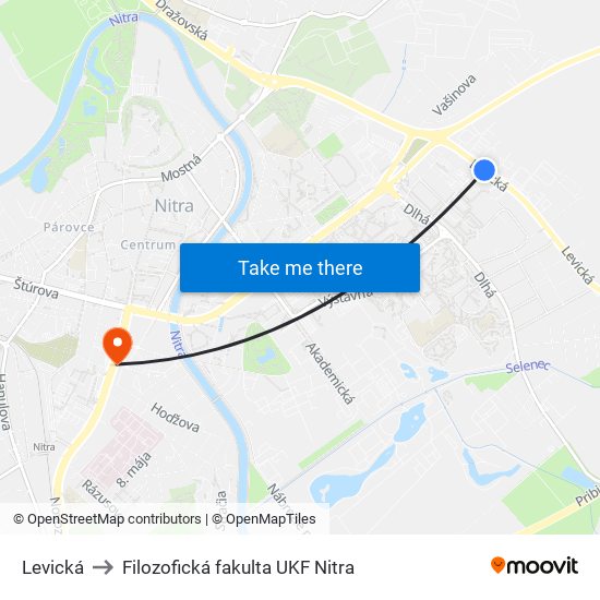 Levická to Filozofická fakulta UKF Nitra map