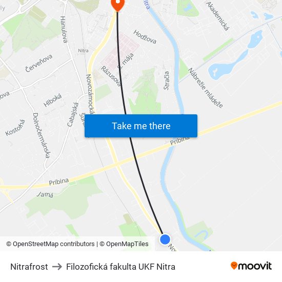 Nitrafrost to Filozofická fakulta UKF Nitra map