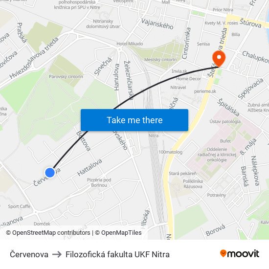 Červenova to Filozofická fakulta UKF Nitra map