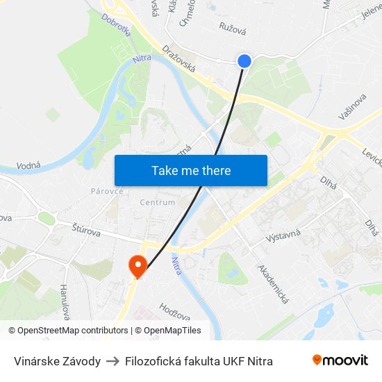 Vinárske Závody to Filozofická fakulta UKF Nitra map