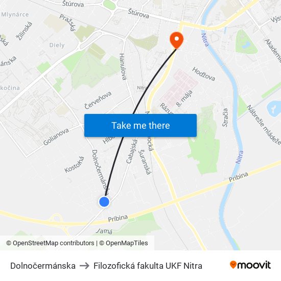 Dolnočermánska to Filozofická fakulta UKF Nitra map