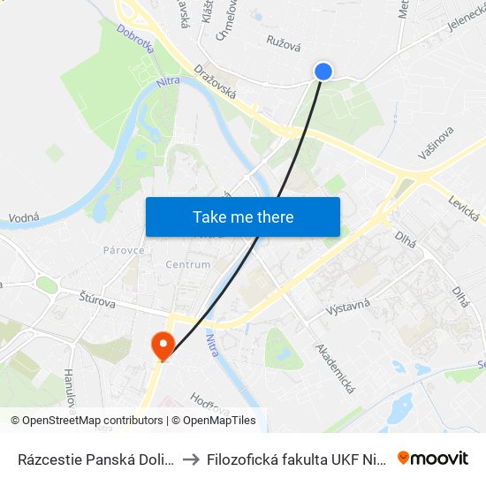 Rázcestie Panská Dolina to Filozofická fakulta UKF Nitra map