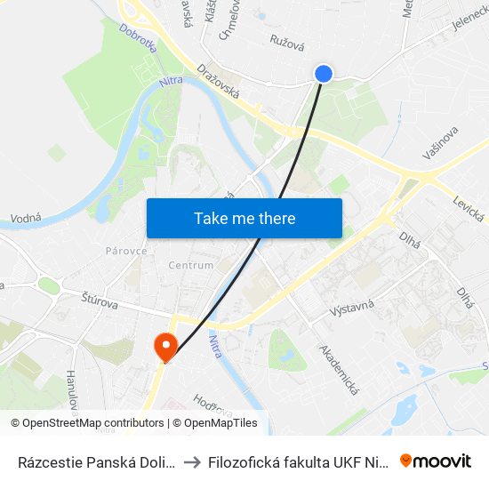 Rázcestie Panská Dolina to Filozofická fakulta UKF Nitra map