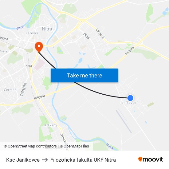 Ksc Janíkovce to Filozofická fakulta UKF Nitra map