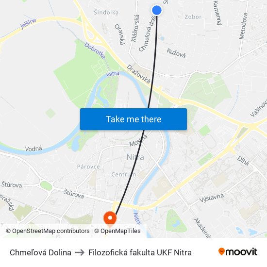 Chmeľová Dolina to Filozofická fakulta UKF Nitra map