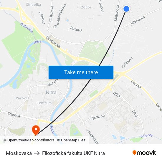 Moskovská to Filozofická fakulta UKF Nitra map