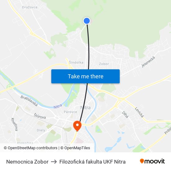 Nemocnica Zobor to Filozofická fakulta UKF Nitra map