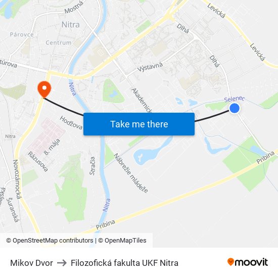 Mikov Dvor to Filozofická fakulta UKF Nitra map