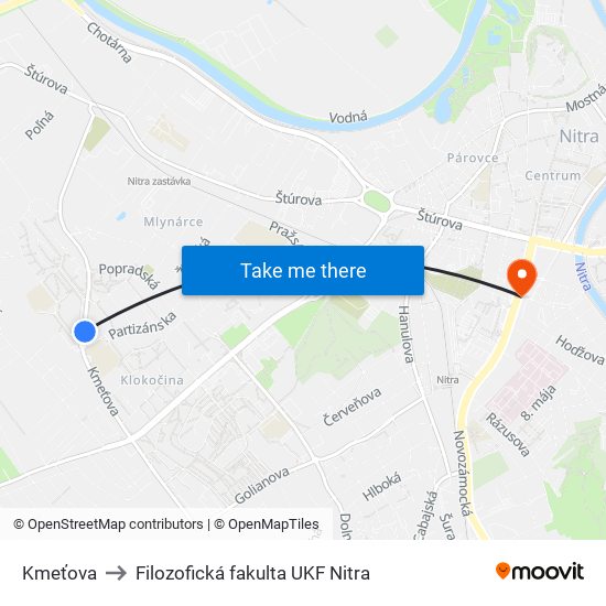 Kmeťova to Filozofická fakulta UKF Nitra map