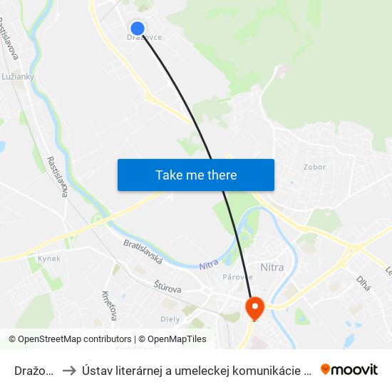 Dražovce to Ústav literárnej a umeleckej komunikácie UKF Nitra map