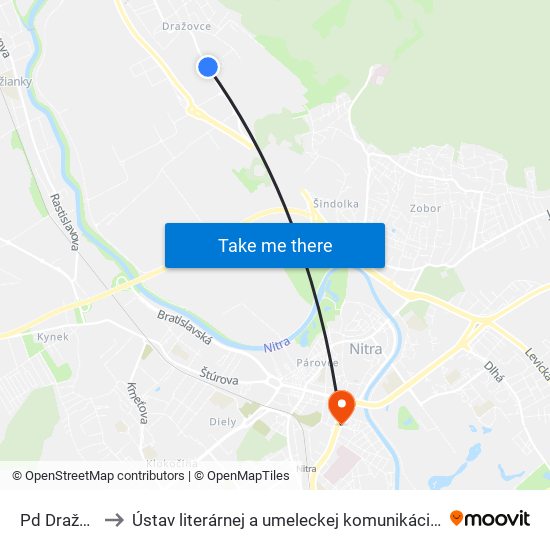 Pd Dražovce to Ústav literárnej a umeleckej komunikácie UKF Nitra map