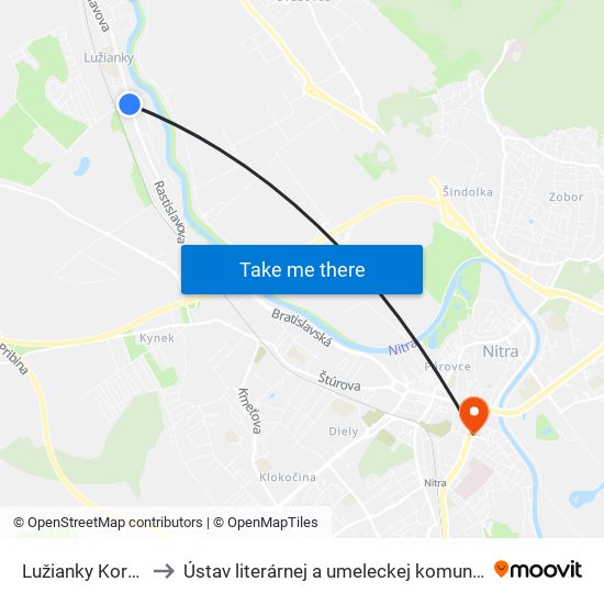 Lužianky Korytovská to Ústav literárnej a umeleckej komunikácie UKF Nitra map