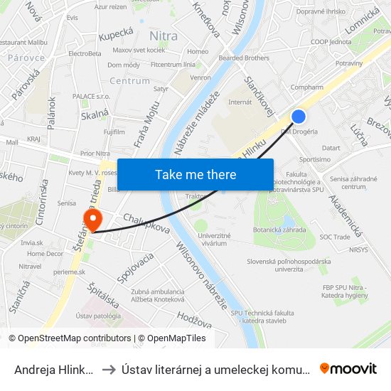 Andreja Hlinku Centro to Ústav literárnej a umeleckej komunikácie UKF Nitra map