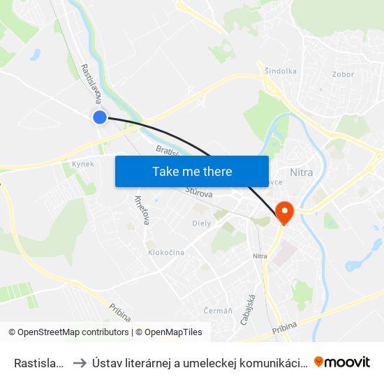 Rastislavova to Ústav literárnej a umeleckej komunikácie UKF Nitra map