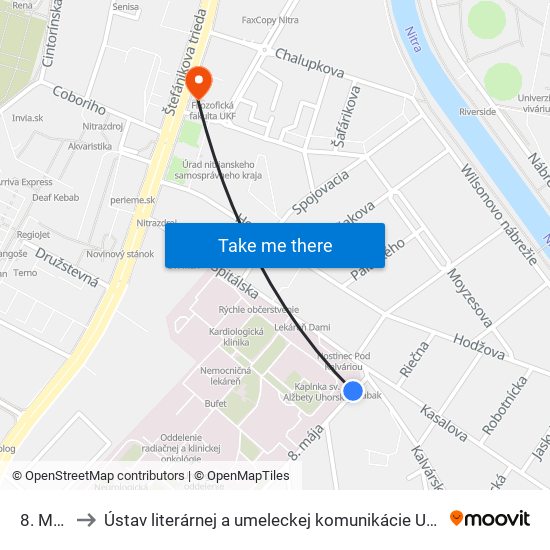 8. Mája to Ústav literárnej a umeleckej komunikácie UKF Nitra map