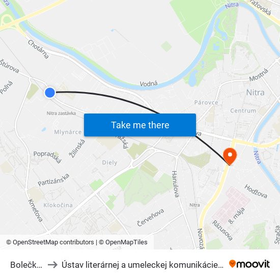 Bolečkova to Ústav literárnej a umeleckej komunikácie UKF Nitra map