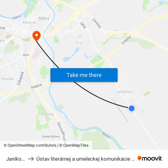 Janíkovce to Ústav literárnej a umeleckej komunikácie UKF Nitra map