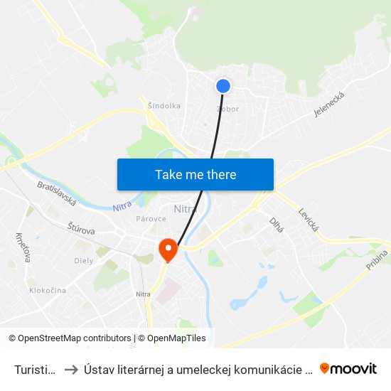 Turistická to Ústav literárnej a umeleckej komunikácie UKF Nitra map