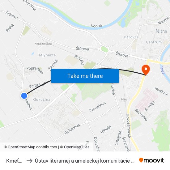 Kmeťova to Ústav literárnej a umeleckej komunikácie UKF Nitra map