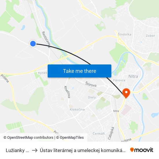 Lužianky Vúžv to Ústav literárnej a umeleckej komunikácie UKF Nitra map