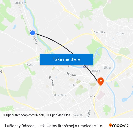 Lužianky Rázcestie Vinárska to Ústav literárnej a umeleckej komunikácie UKF Nitra map