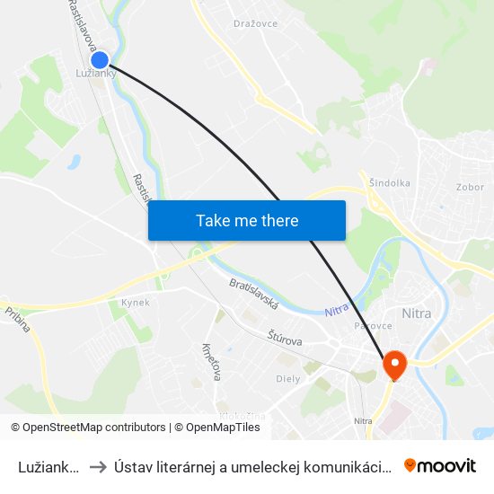 Lužianky Zš to Ústav literárnej a umeleckej komunikácie UKF Nitra map