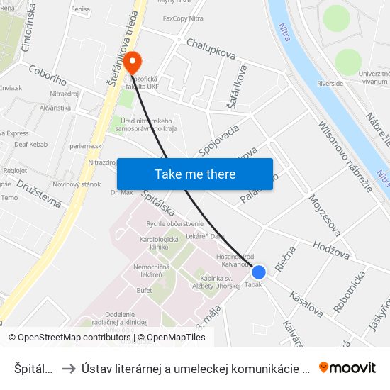 Špitálska to Ústav literárnej a umeleckej komunikácie UKF Nitra map