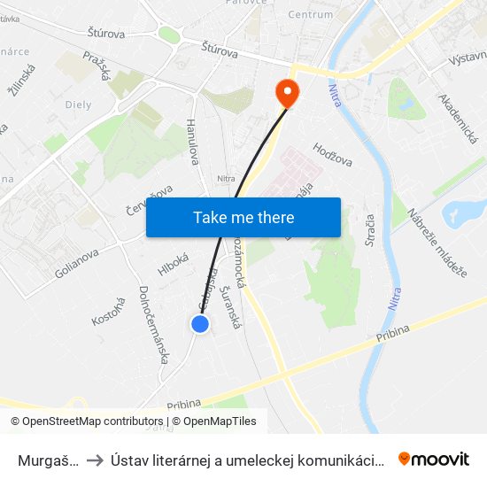 Murgašova to Ústav literárnej a umeleckej komunikácie UKF Nitra map