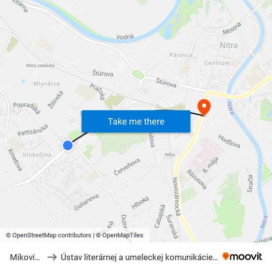 Mikovíniho to Ústav literárnej a umeleckej komunikácie UKF Nitra map