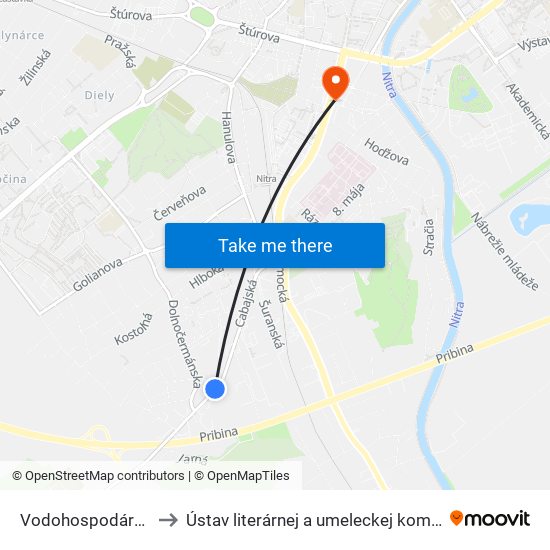 Vodohospodárske Stavby to Ústav literárnej a umeleckej komunikácie UKF Nitra map