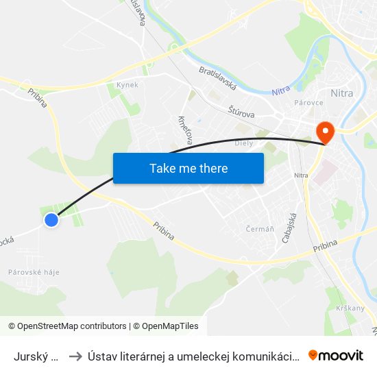 Jurský Dvor to Ústav literárnej a umeleckej komunikácie UKF Nitra map