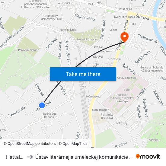 Hattalova to Ústav literárnej a umeleckej komunikácie UKF Nitra map