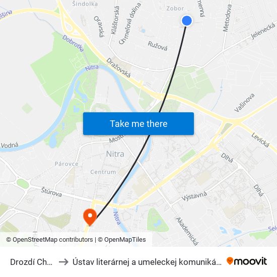 Drozdí Chodník to Ústav literárnej a umeleckej komunikácie UKF Nitra map