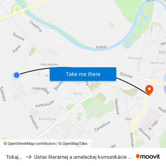 Tokajská to Ústav literárnej a umeleckej komunikácie UKF Nitra map