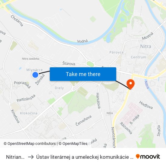 Nitrianska to Ústav literárnej a umeleckej komunikácie UKF Nitra map