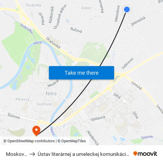 Moskovská to Ústav literárnej a umeleckej komunikácie UKF Nitra map