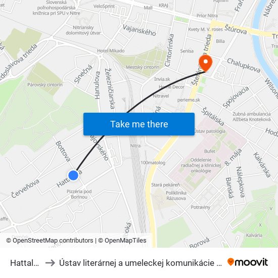 Hattalova to Ústav literárnej a umeleckej komunikácie UKF Nitra map