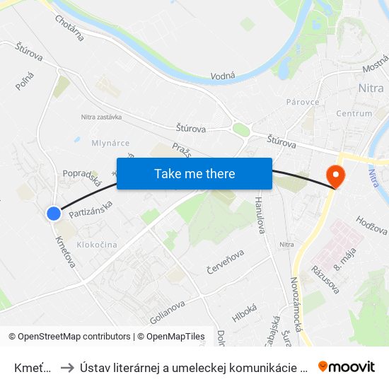 Kmeťova to Ústav literárnej a umeleckej komunikácie UKF Nitra map