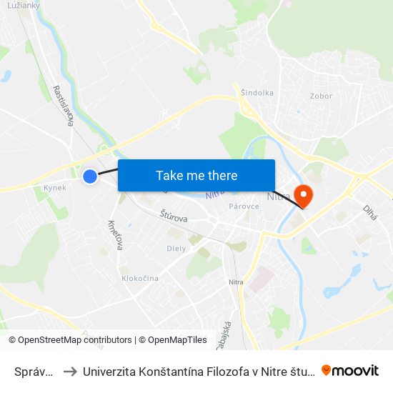 Správa Ciest to Univerzita Konštantína Filozofa v Nitre študentský domov UKF Nitra map