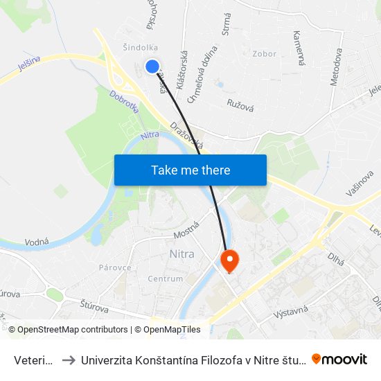 Veterinárska to Univerzita Konštantína Filozofa v Nitre študentský domov UKF Nitra map