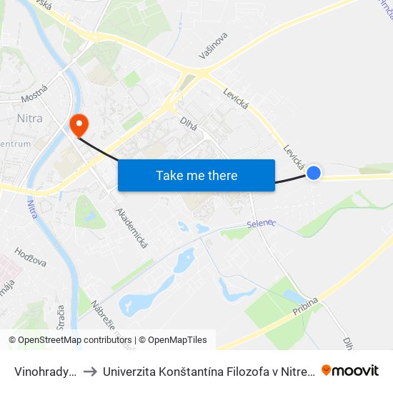 Vinohrady Chrenová to Univerzita Konštantína Filozofa v Nitre študentský domov UKF Nitra map