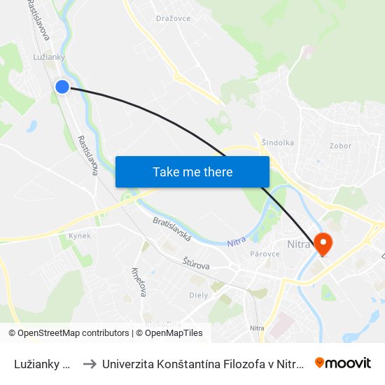 Lužianky Korytovská to Univerzita Konštantína Filozofa v Nitre študentský domov UKF Nitra map