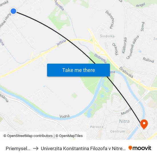 Priemyselný Park III to Univerzita Konštantína Filozofa v Nitre študentský domov UKF Nitra map